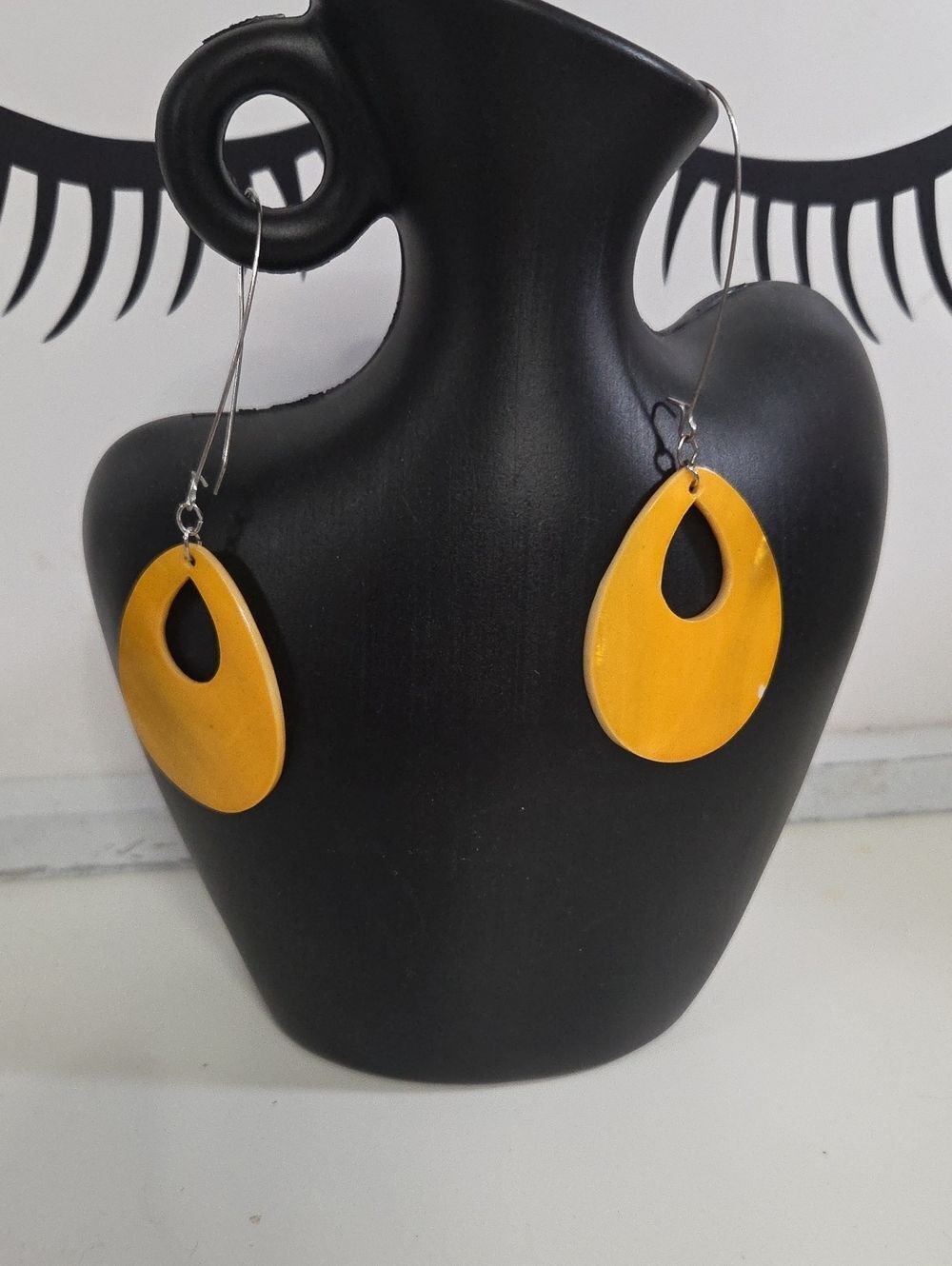Hand Crafted Yellow Teardrop Cutout Dangle Earrings [0148]